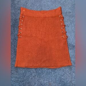 F21 Rust Orange Knit Skirt with Lace-Up Detail
